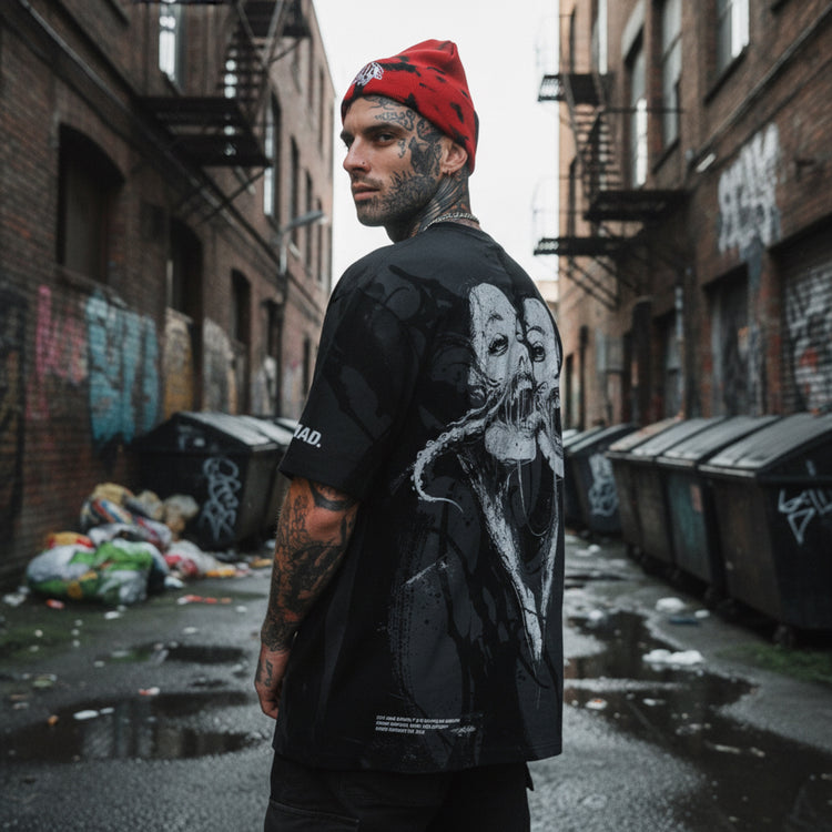 Bride Of The Maw (Black Acid Washed) - Reversible Oversized T-Shirt (200GSM) Image 6