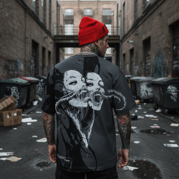 Bride Of The Maw (Black Acid Washed) - Reversible Oversized T-Shirt (200GSM) Image 8