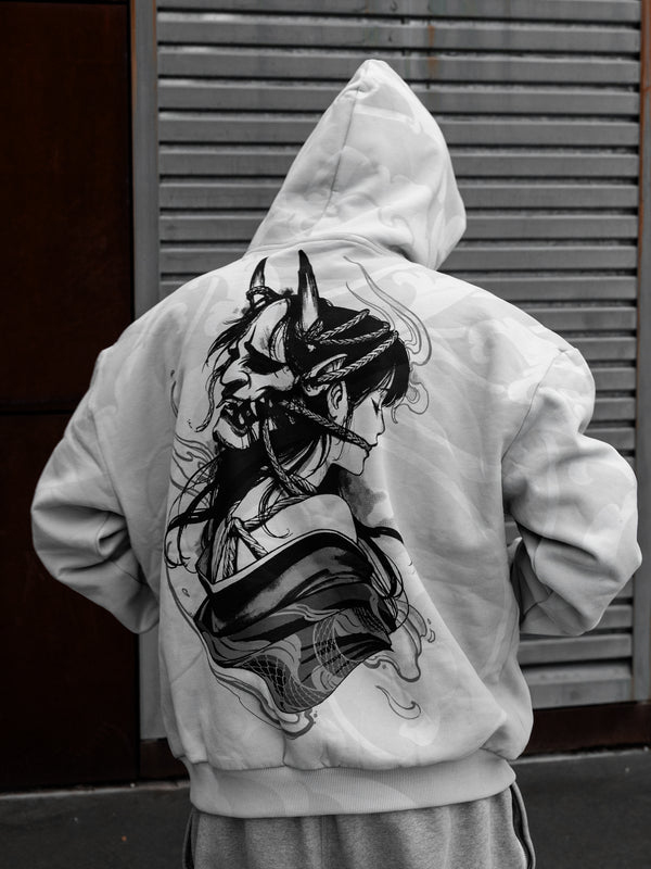 Kuronami Oniro (dirty white) - Oversized Hoodie (350GSM) Lifestyle Image
