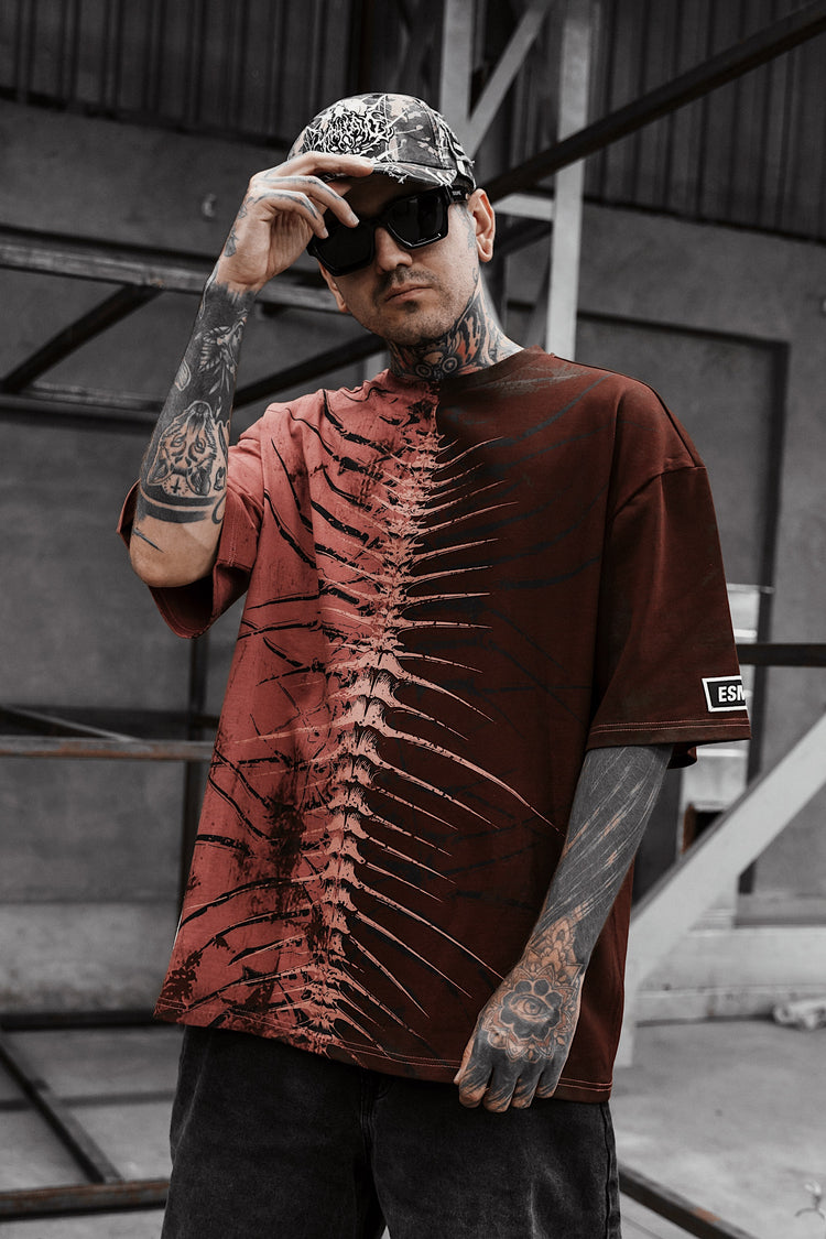 Lineage Of Dusk (half half red) - Heavy Oversized T-Shirt (250GSM)