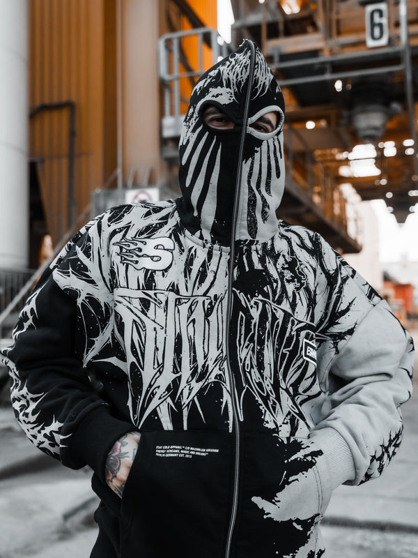 Lord Of Chaos (half half) - Heavy Zipper Hoodie (400GSM) Lifestyle Image