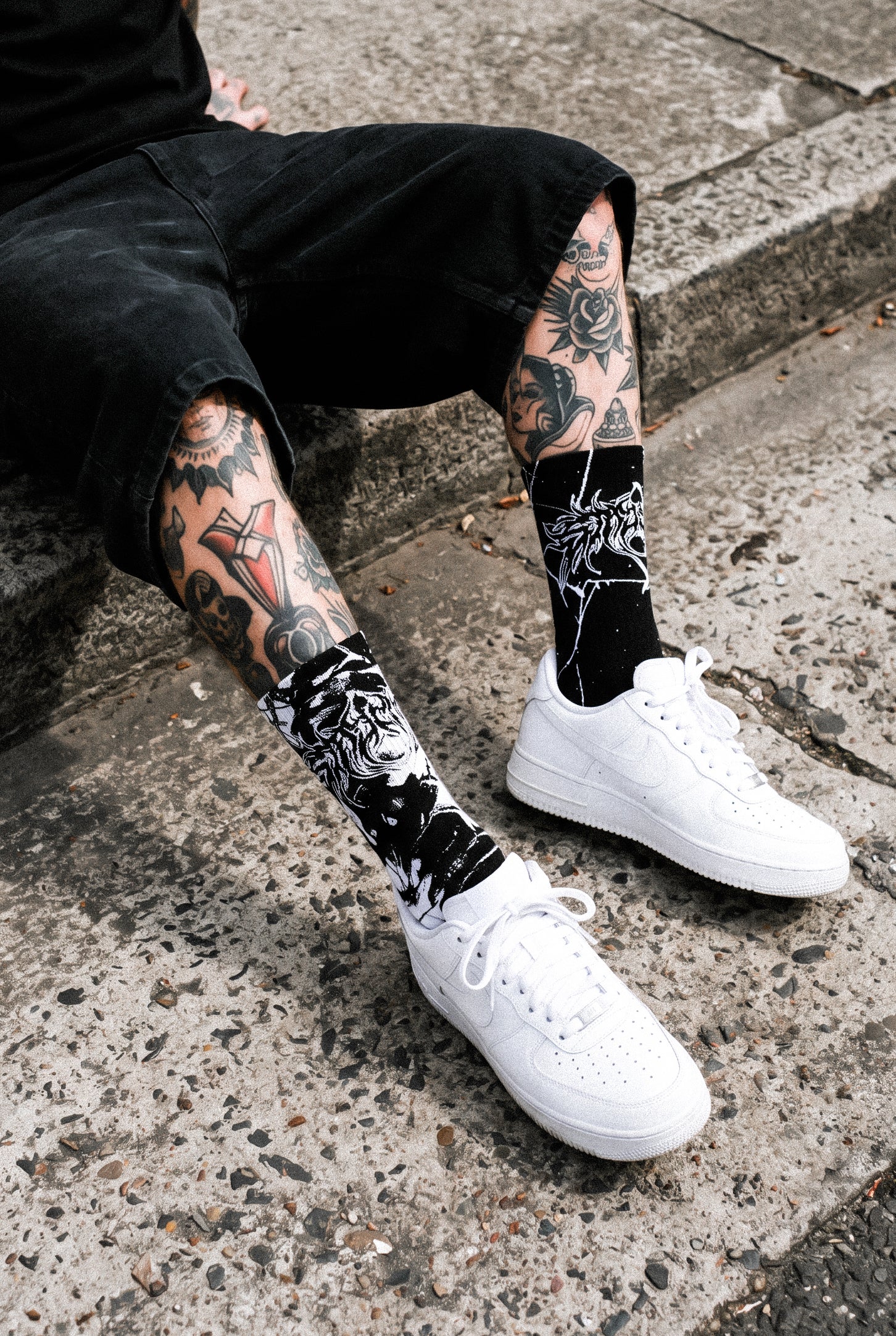 Marble Chaos (Black White) - Comfort Socks