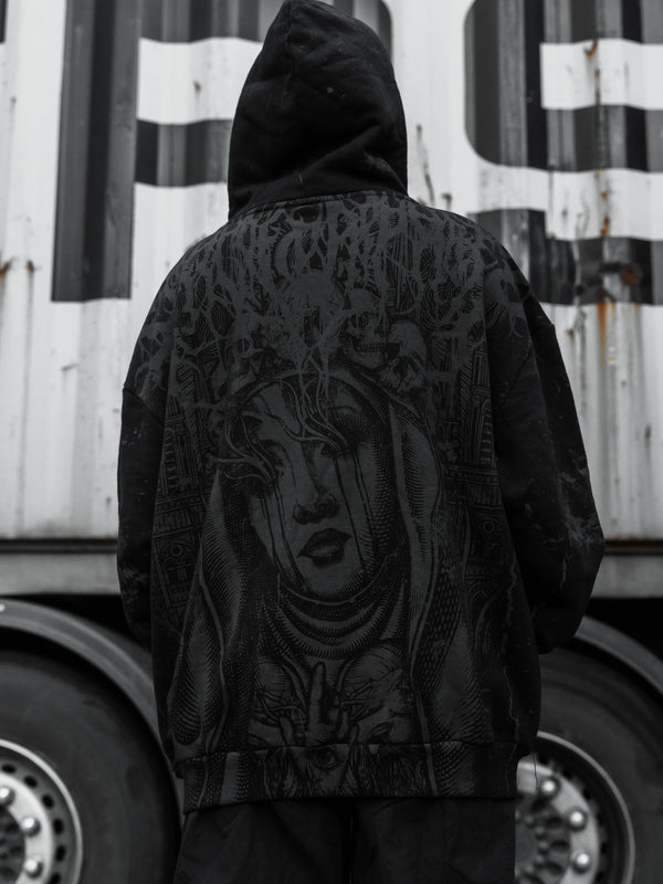 Marrow of Eden (black) - Oversized Hoodie (350GSM) Lifestyle Image