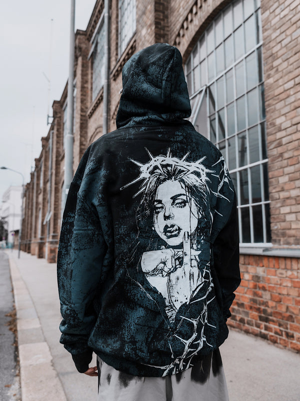 Middle Finger Up (custom) - Oversized Hoodie (350GSM) Lifestyle Image