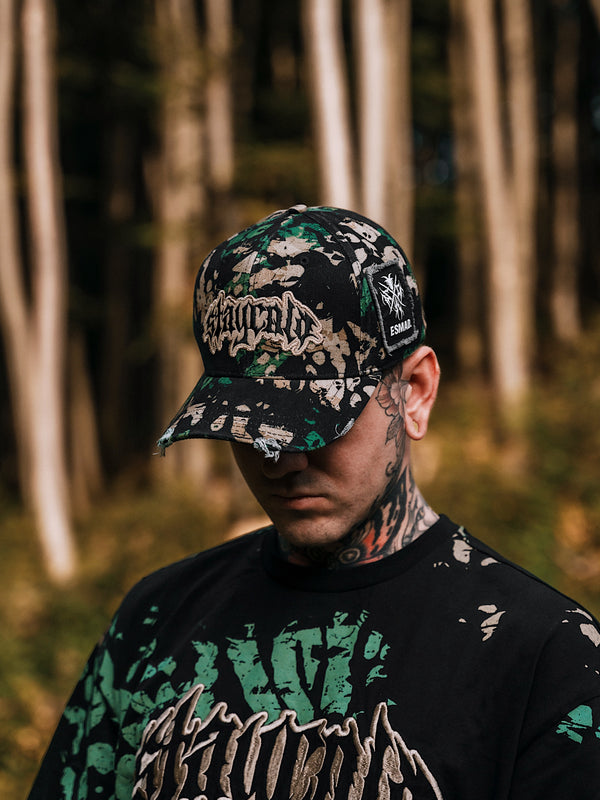 Night Ops (camo) - Distressed Baseball Cap Lifestyle Image