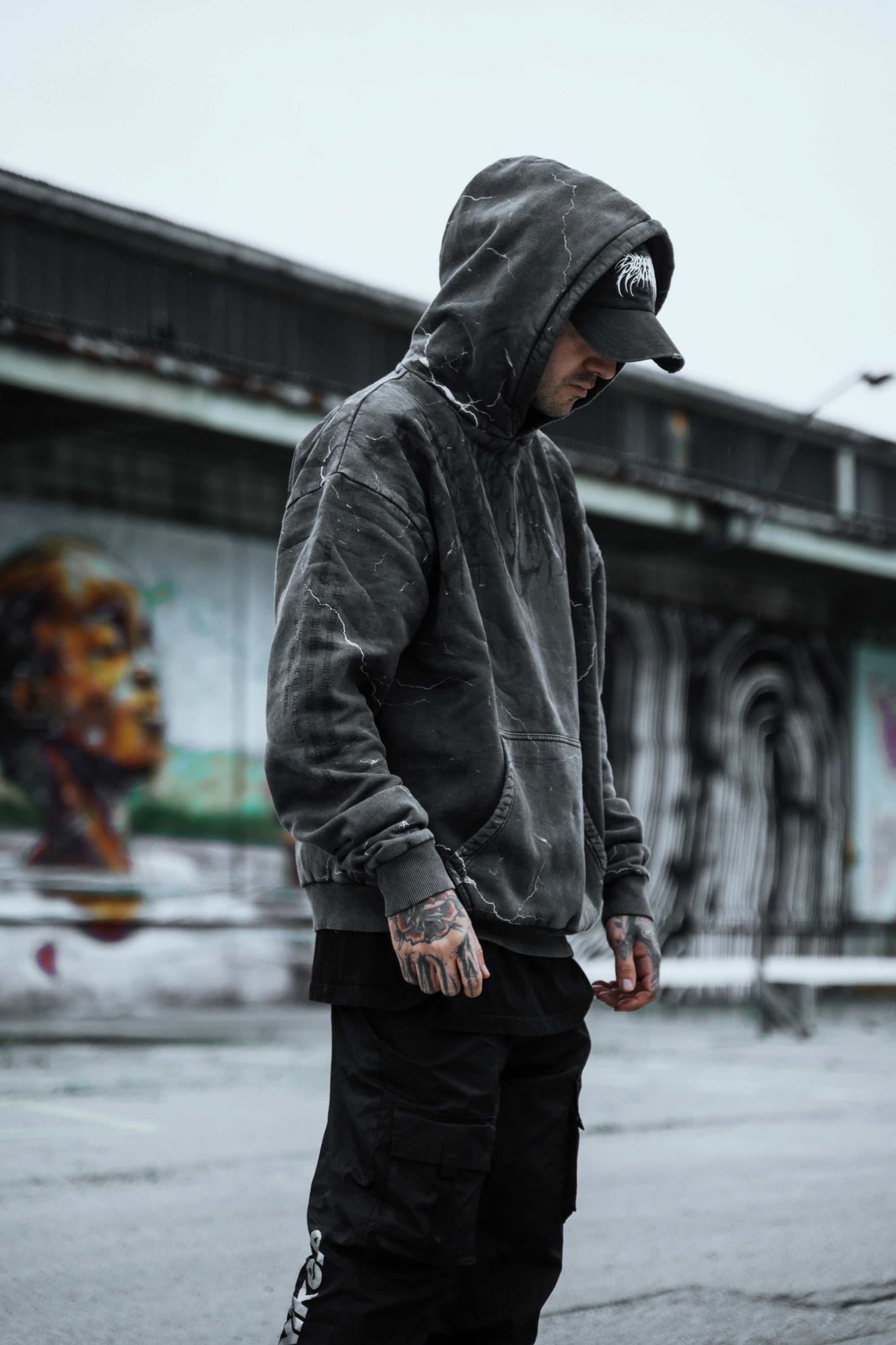 Reign Of Blood - Heavy Oversized Hoodie (Acid Washed Storm) 400GSM