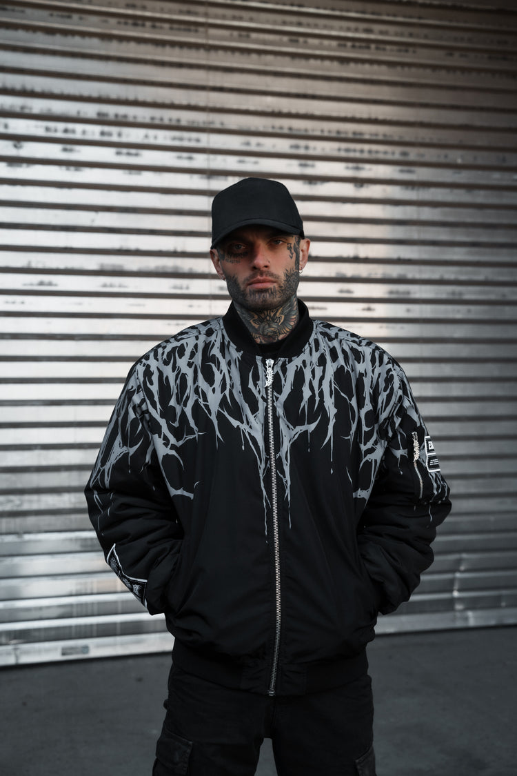 Reign Of Blood (grey) - Bomber Jacket (Acid Washed) Image 6