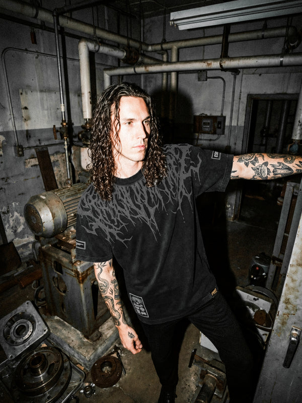 Reign Of Blood (grey acid washed) - Heavy Oversized T-Shirt (250GSM) Lifestyle Image