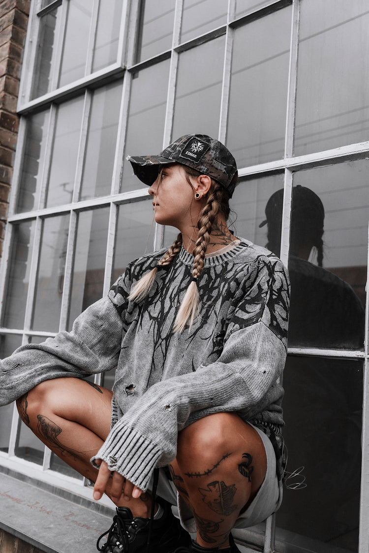 Reign Of Blood (grey bleach) - Knit Sweater (600GSM) Image 5