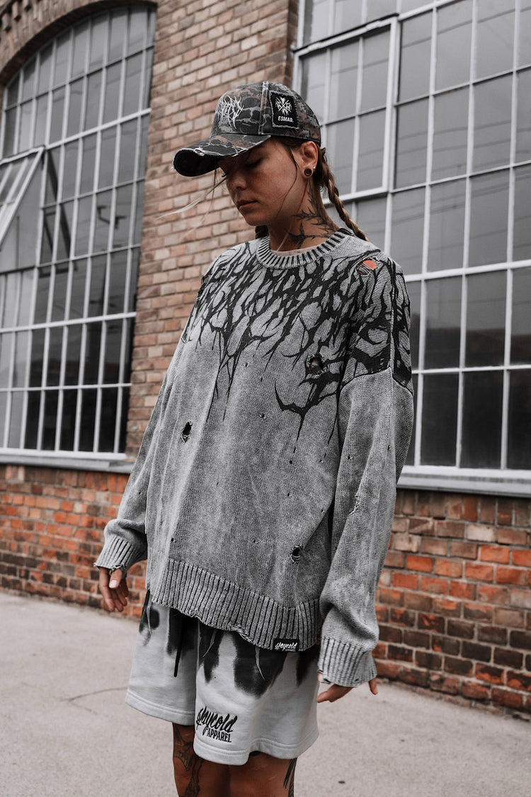 Reign Of Blood (grey bleach) - Knit Sweater (600GSM) Image 6