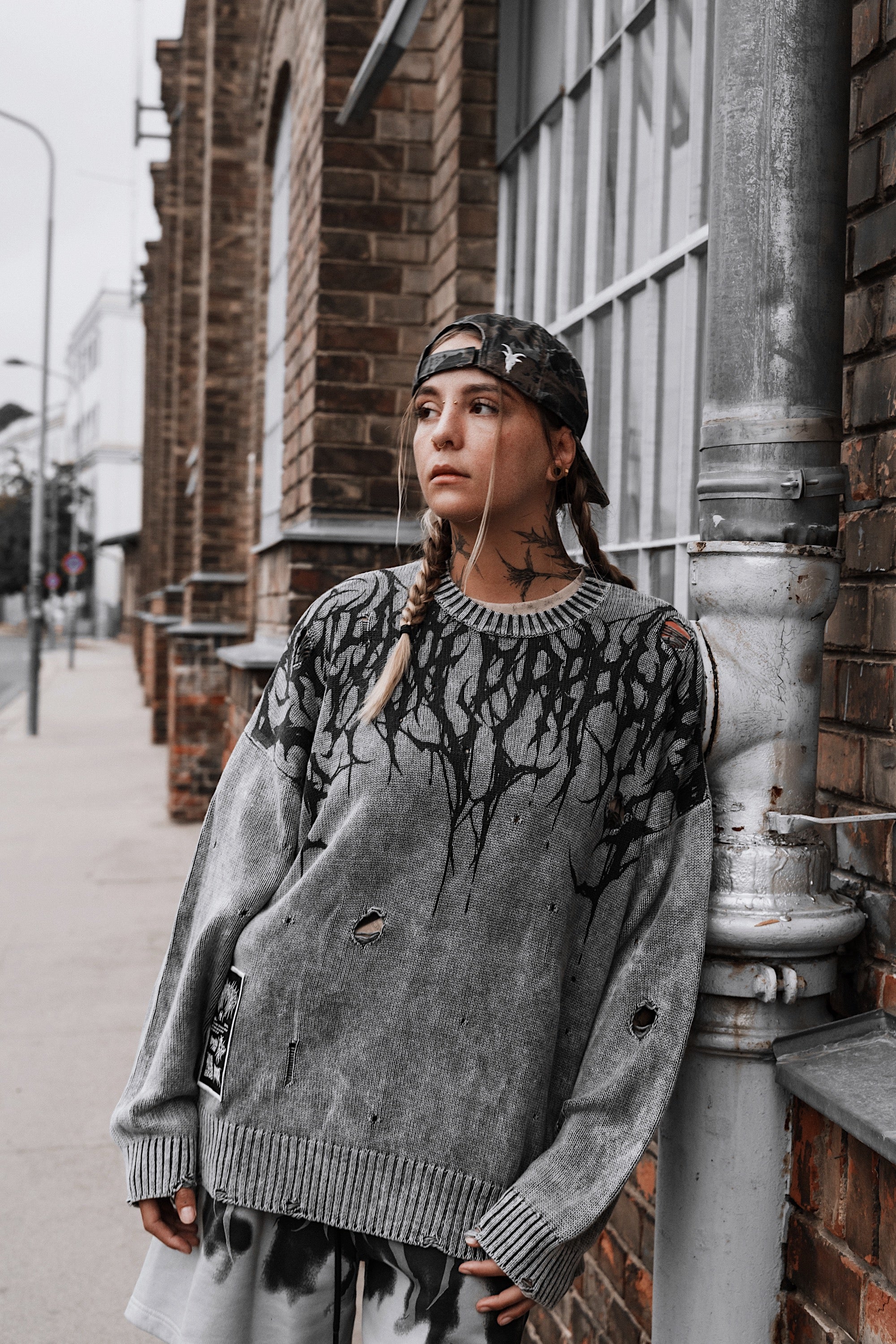 Reign Of Blood (grey bleach) - Knit Sweater (600GSM)