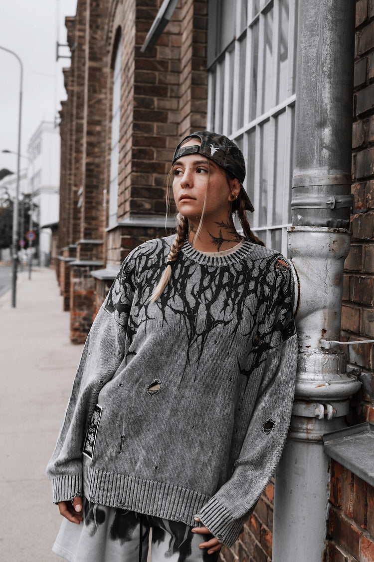 Reign Of Blood (grey bleach) - Knit Sweater (600GSM)