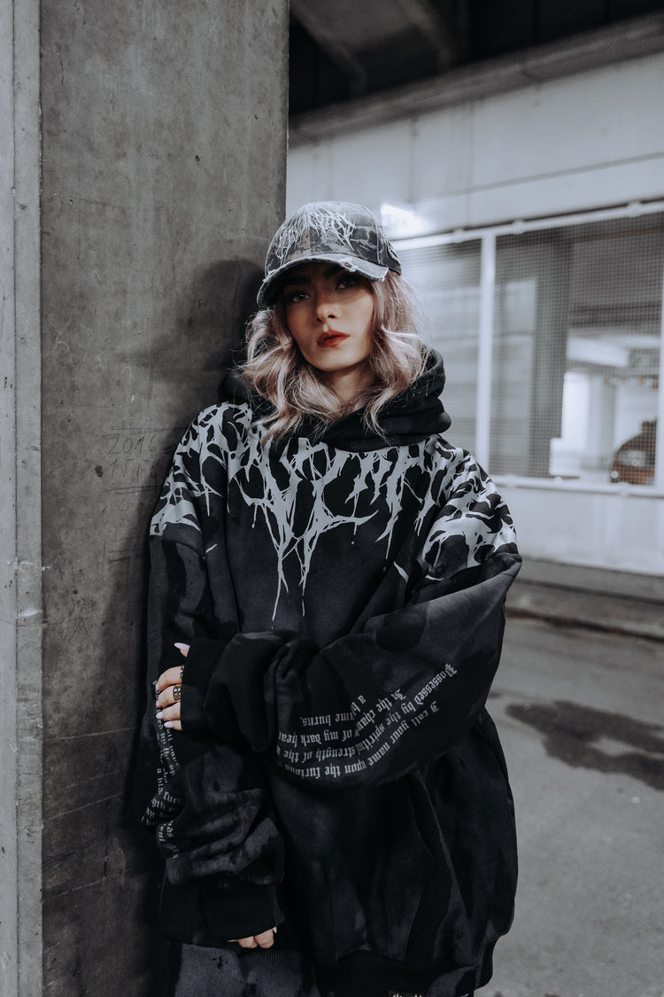 Reign Of Blood (grey dye) - Oversized Hoodie (350GSM) Image 5