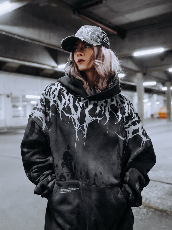 Reign Of Blood (grey dye) - Oversized Hoodie (350GSM) Lifestyle Image