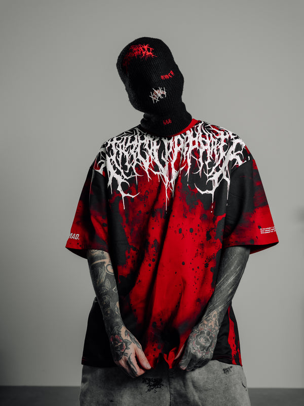 Reign Of Blood (red tie dye) - Heavy Oversized T-Shirt 250GSM Lifestyle Image