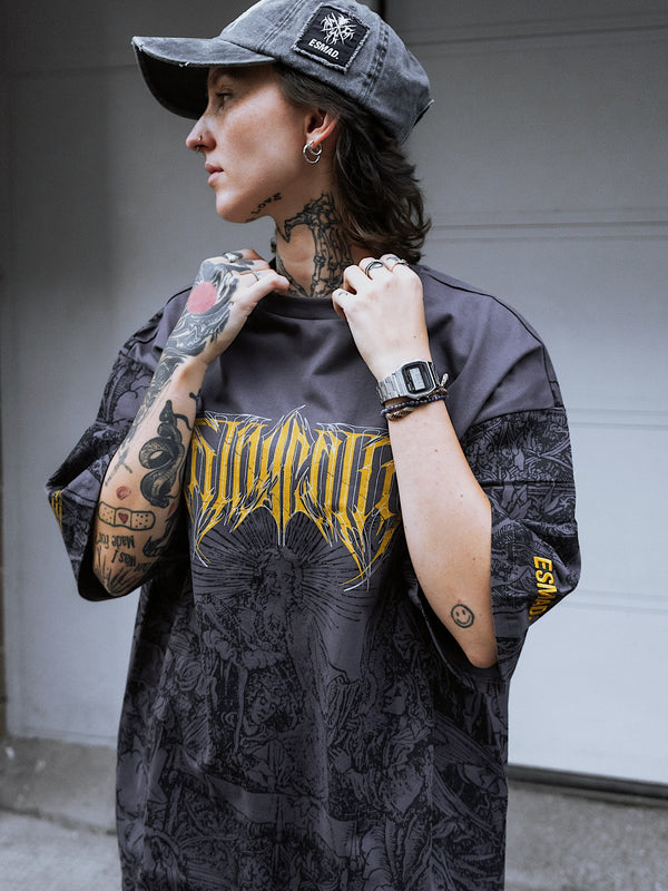 The Blackened Sun (dark grey) - Oversized T-Shirt (200GSM) Lifestyle Image