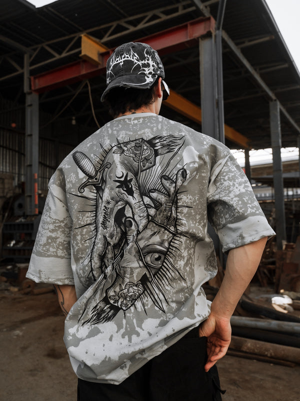 Think Twice - Oversized T-Shirt (grey bleached) 200GSM Lifestyle Image