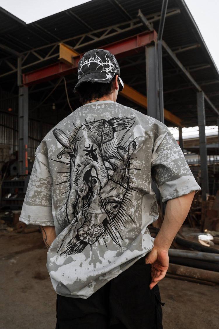 Think Twice - Oversized T-Shirt (grey bleached) 200GSM Image 1