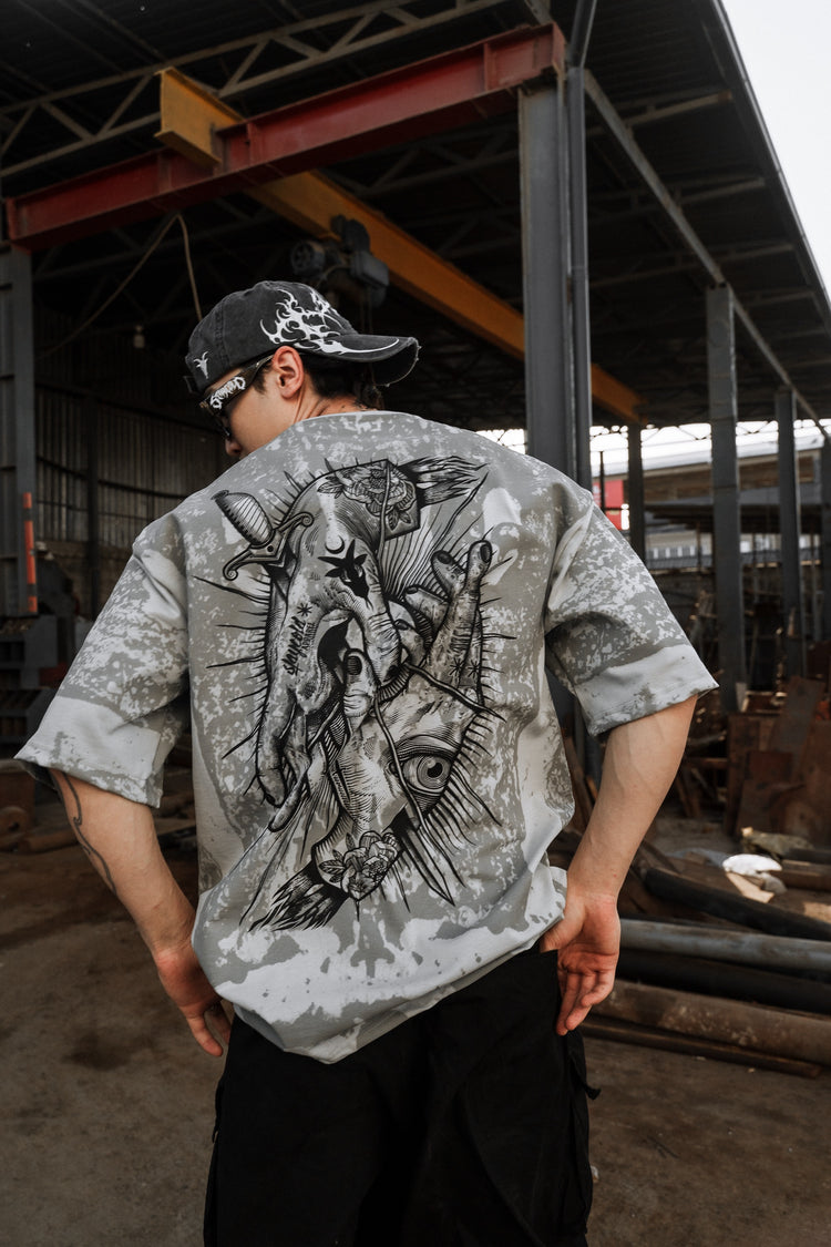 Think Twice - Oversized T-Shirt (grey bleached) 200GSM Image 5