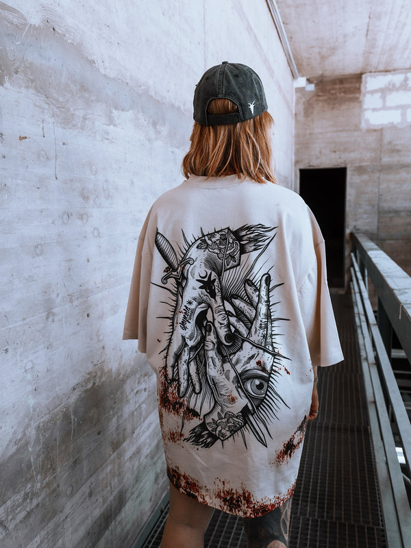 Think Twice - Oversized T-Shirt (rusty bleach) 200GSM Lifestyle Image
