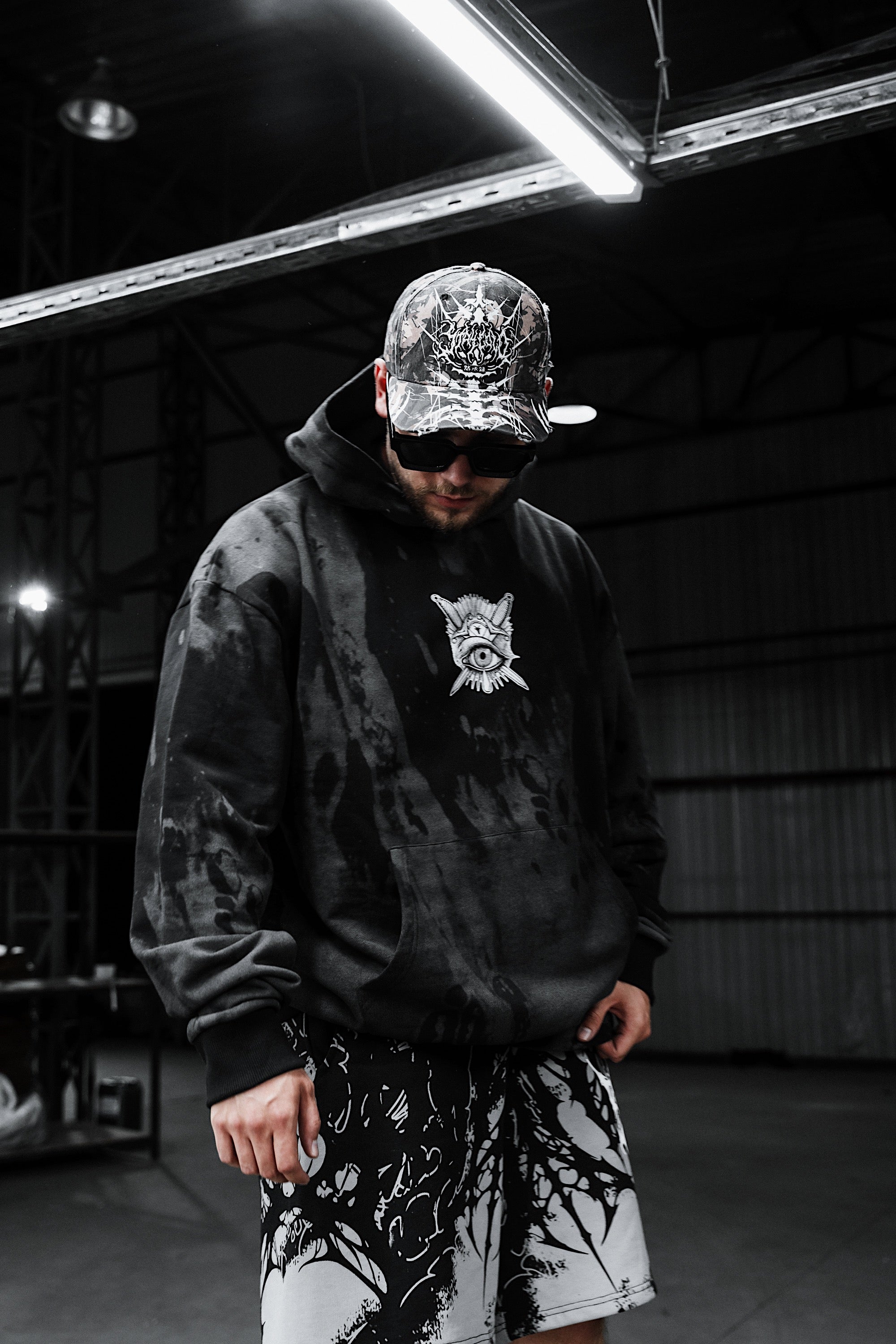 Think Twice (grey dye) - Oversized Hoodie (350GSM)