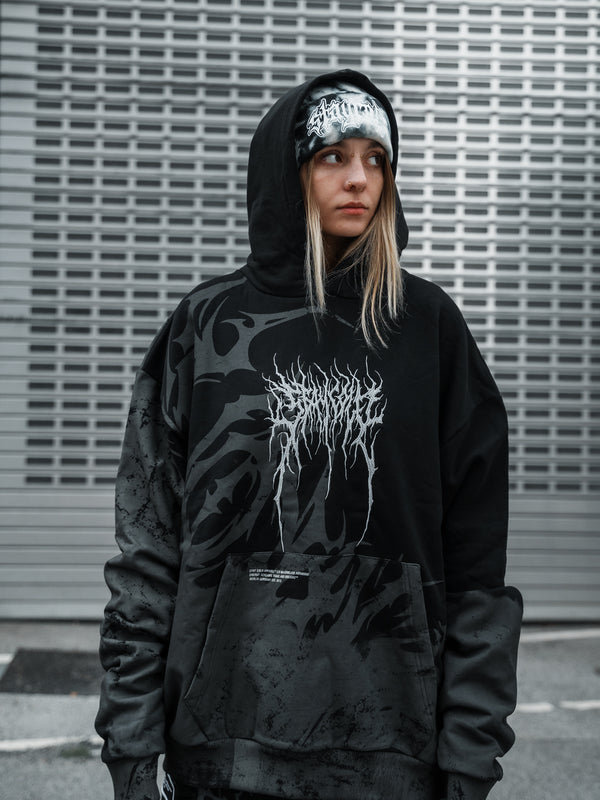 Trinity (black) - Oversized Hoodie (350GSM) Lifestyle Image