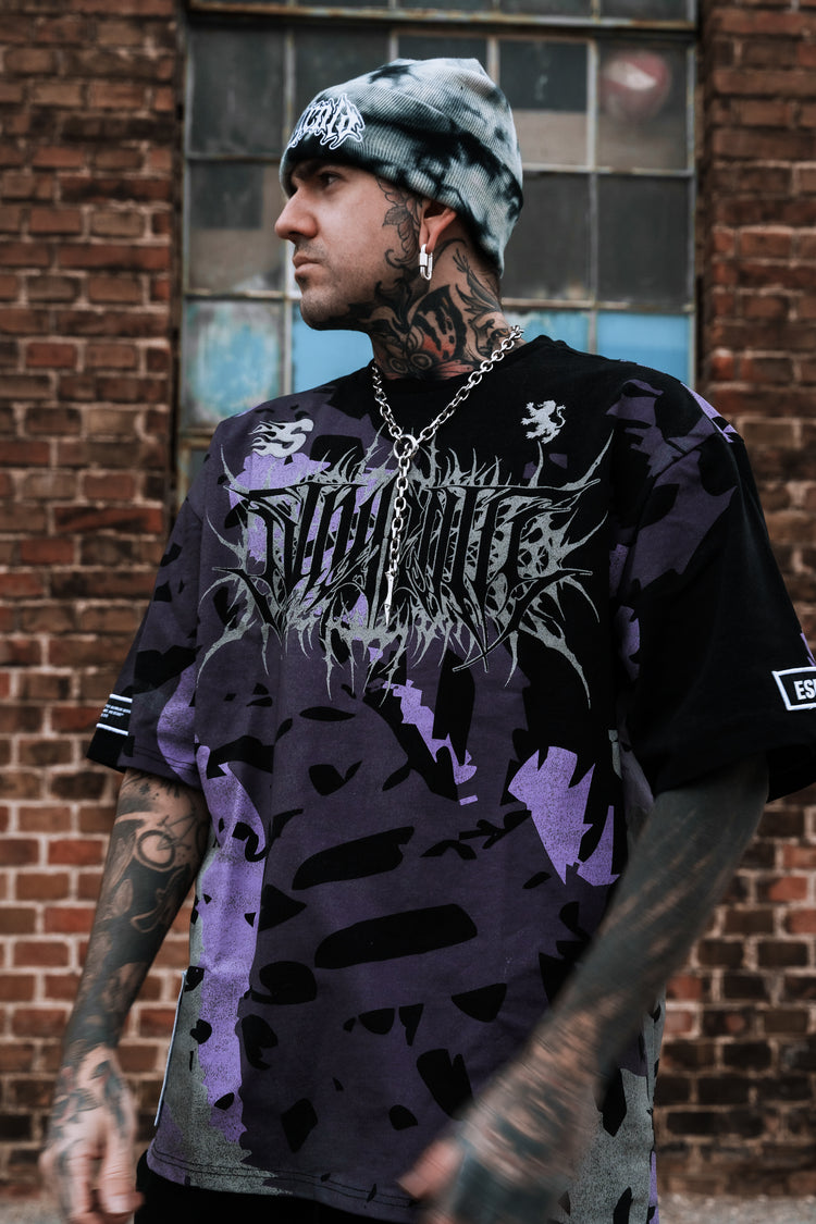 Urban Hazard (purple camo) - Heavy Oversized T-Shirt (250GSM) Image 8