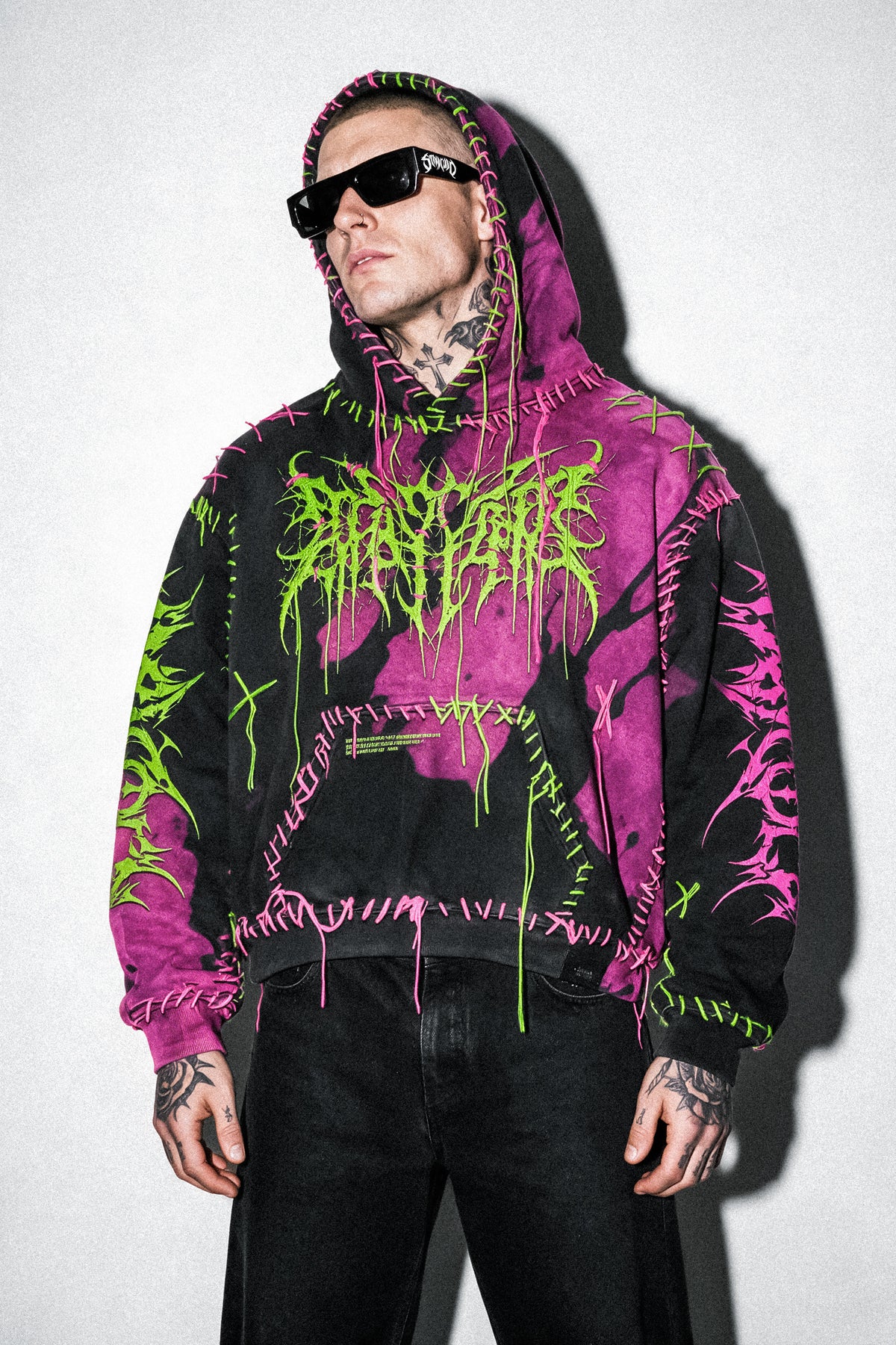 Void Woven (Black Pink) - Heavy Oversized Hoodie (400GSM)