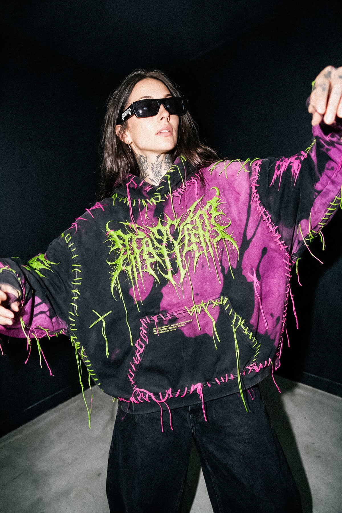 Void Woven (Black Pink) - Heavy Oversized Hoodie (400GSM)