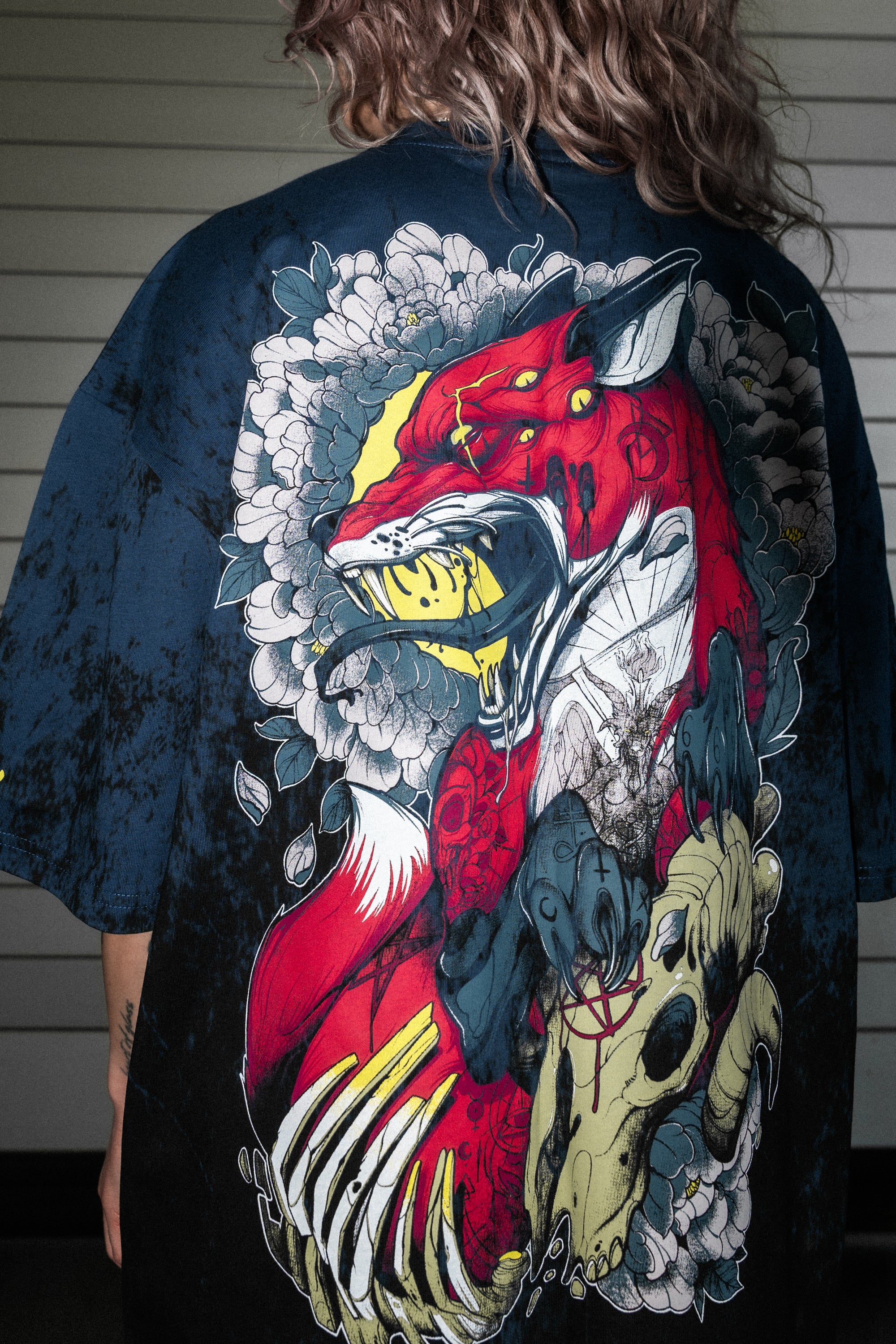 GRINDLODGE trunkzero TシャツL Zombie Fox (Black Petrol) - Oversized T-Shirt (200GSM)